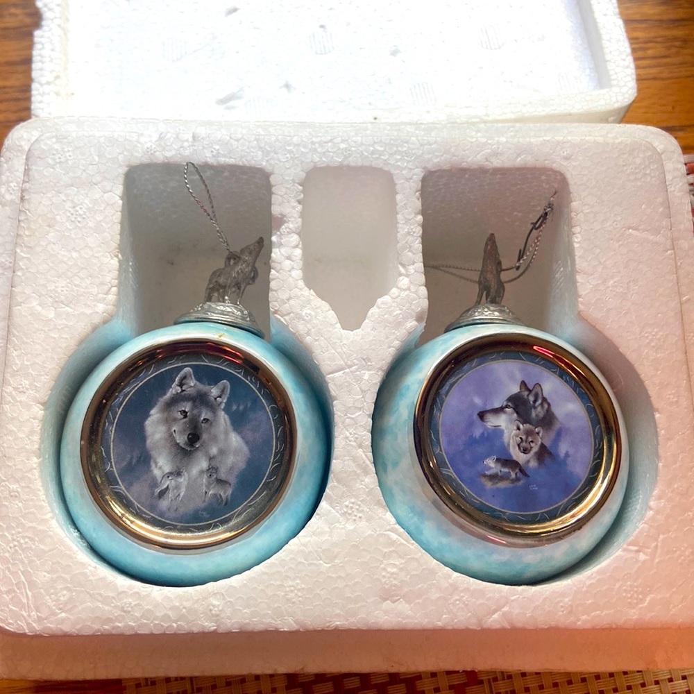 Not For Sale - Bradford Editions Wolf Wilderness Christmas Ornaments Set of 2